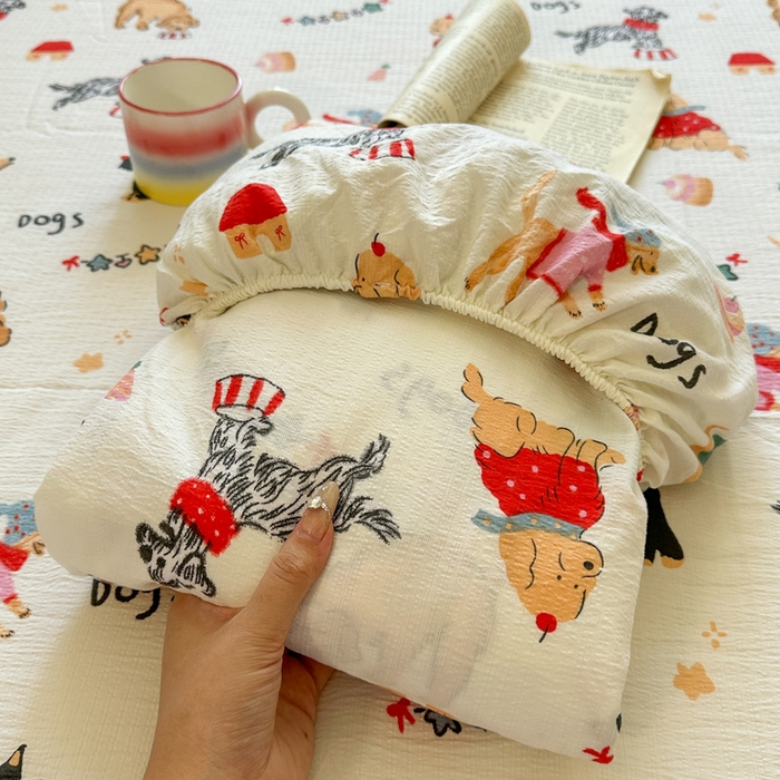 花伞家居 2025新款印花双层纱单床单床笠（提供买家秀） 狗狗的家