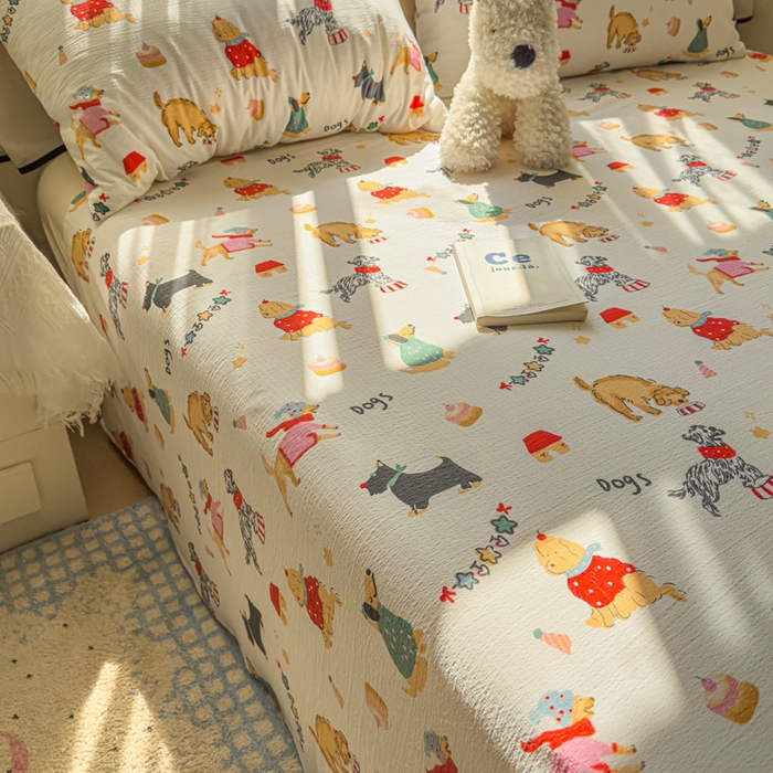 91家纺网 家纺一手货源 找家纺 花伞家居 2025新款印花双层纱单床单床笠（提供买家秀） 狗狗的家