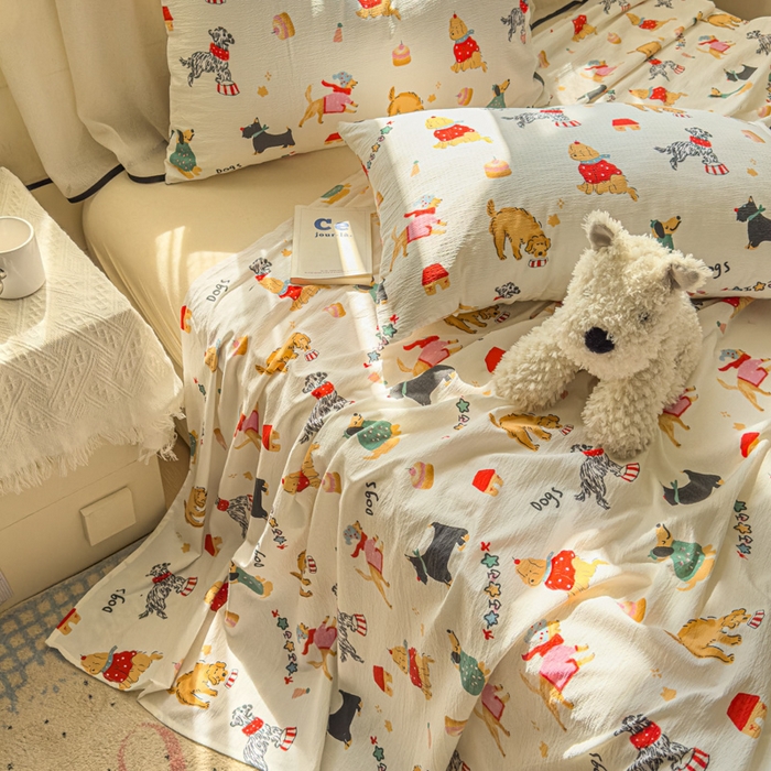 91家纺网 家纺一手货源 找家纺 花伞家居 2025新款印花双层纱单床单床笠（提供买家秀） 狗狗的家