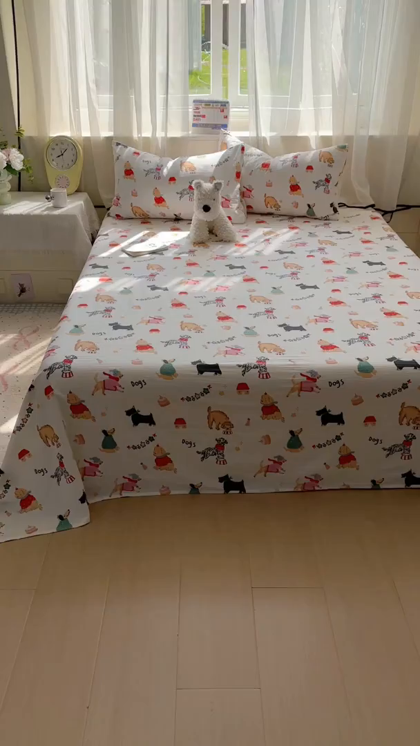 91家纺网 家纺一手货源 找家纺 花伞家居 2025新款印花双层纱单床单床笠（提供买家秀） 狗狗的家