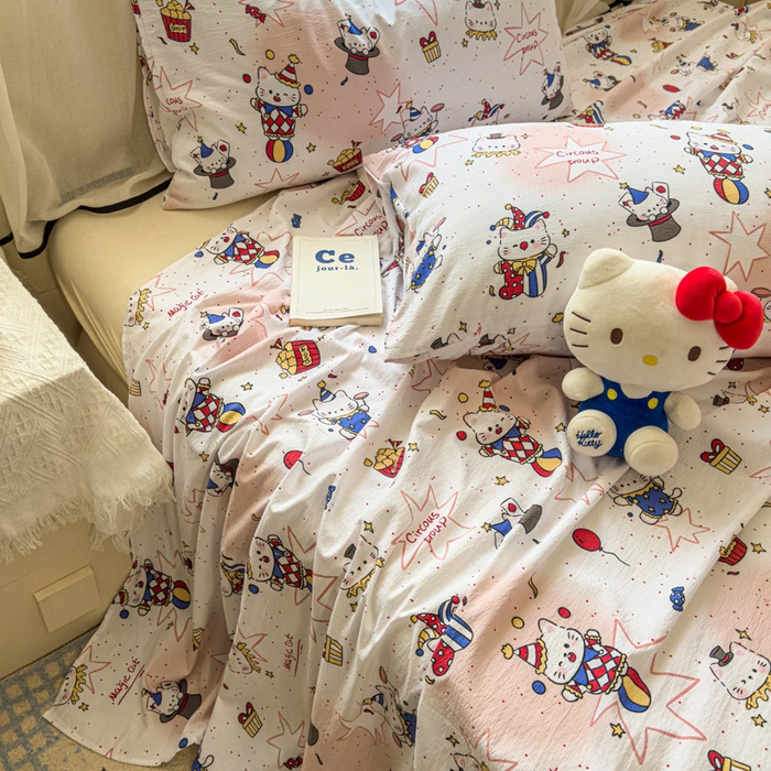 91家纺网 家纺一手货源 找家纺 花伞家居 2025新款印花双层纱单床单床笠（提供买家秀） 马戏团