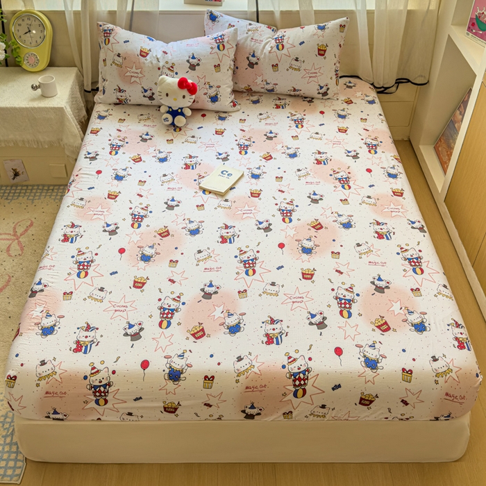 91家纺网 家纺一手货源 找家纺 花伞家居 2025新款印花双层纱单床单床笠（提供买家秀） 马戏团