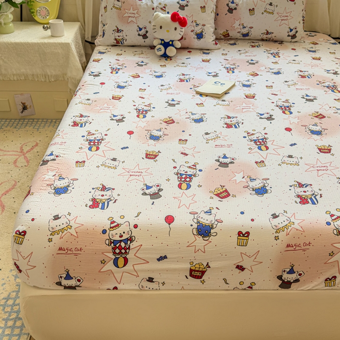 91家纺网 家纺一手货源 找家纺 花伞家居 2025新款印花双层纱单床单床笠（提供买家秀） 马戏团