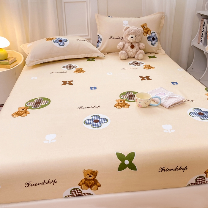 91家纺网 家纺一手货源 找家纺 红日子 2025新款生态斜纹植物羊绒单床笠磨毛床笠三件套 贝妮熊