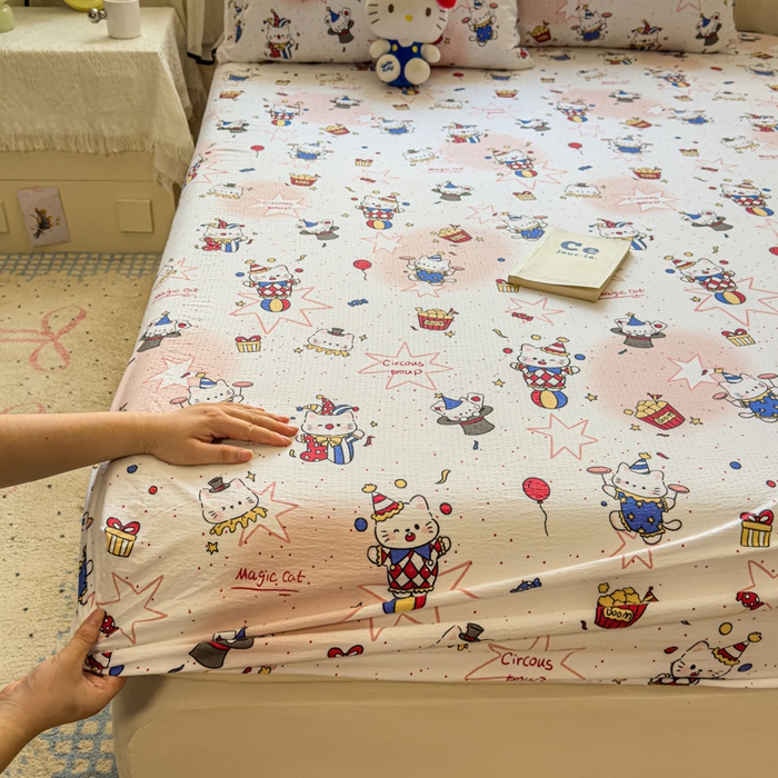 91家纺网 家纺一手货源 找家纺 花伞家居 2025新款印花双层纱单床单床笠（提供买家秀） 马戏团