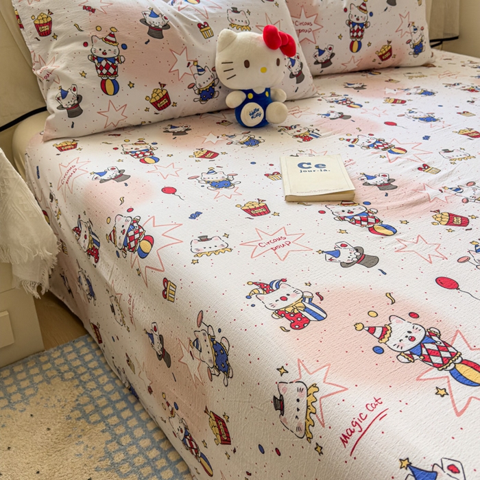 91家纺网 家纺一手货源 找家纺 花伞家居 2025新款印花双层纱单床单床笠（提供买家秀） 马戏团