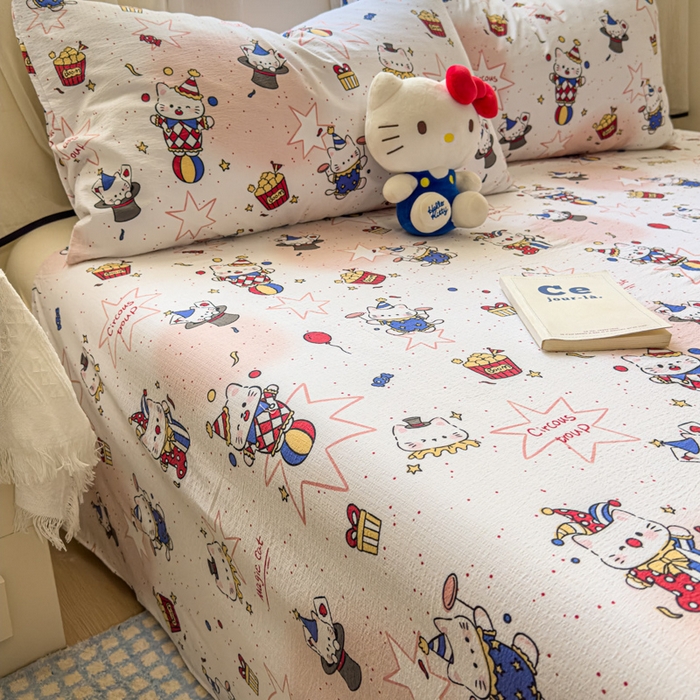 91家纺网 家纺一手货源 找家纺 花伞家居 2025新款印花双层纱单床单床笠（提供买家秀） 马戏团