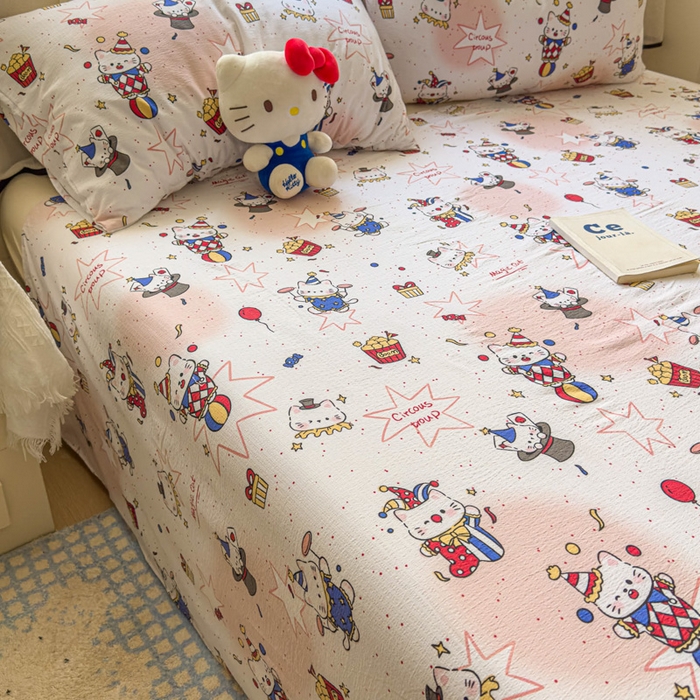 91家纺网 家纺一手货源 找家纺 花伞家居 2025新款印花双层纱单床单床笠（提供买家秀） 马戏团