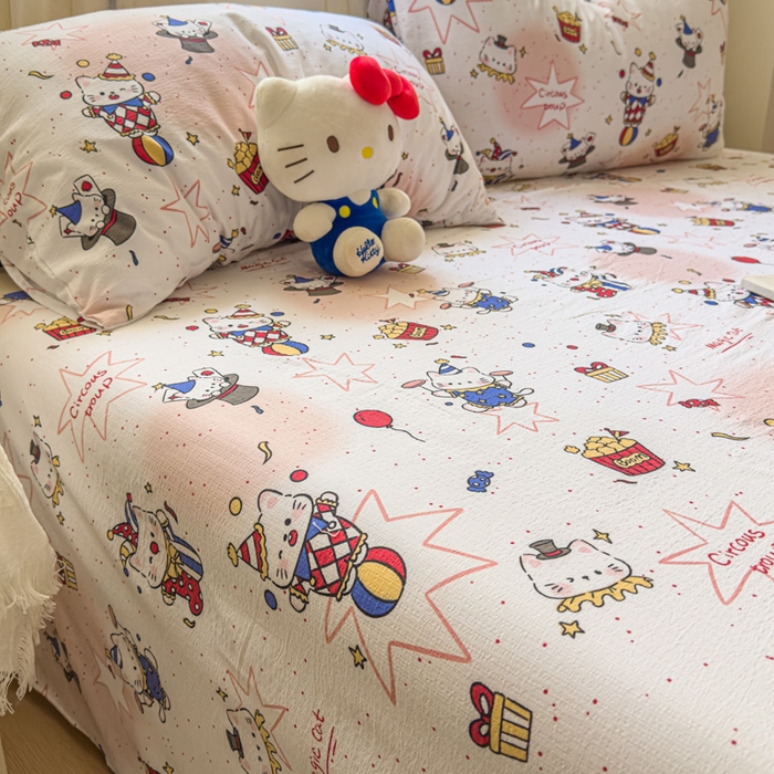 91家纺网 家纺一手货源 找家纺 花伞家居 2025新款印花双层纱单床单床笠（提供买家秀） 马戏团