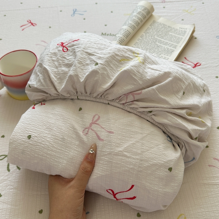 花伞家居 2025新款印花双层纱单床单床笠（提供买家秀） 七彩蝴蝶结