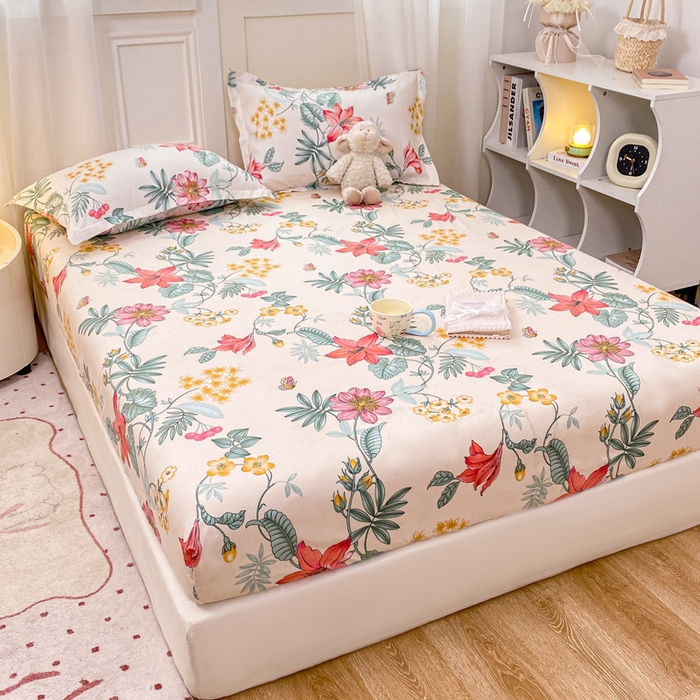 91家纺网 家纺一手货源 找家纺 红日子 2025新款生态斜纹植物羊绒单床笠磨毛床笠三件套 蝶羽纷飞