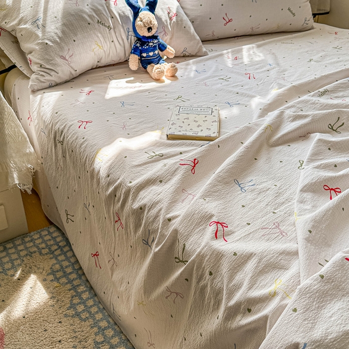 91家纺网 家纺一手货源 找家纺 花伞家居 2025新款印花双层纱单床单床笠（提供买家秀） 七彩蝴蝶结