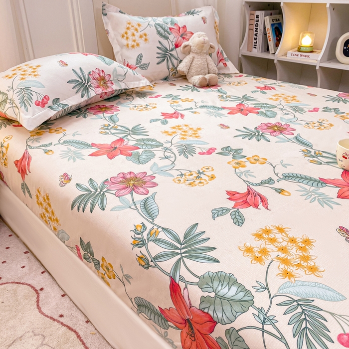 91家纺网 家纺一手货源 找家纺 红日子 2025新款生态斜纹植物羊绒单床笠磨毛床笠三件套 蝶羽纷飞