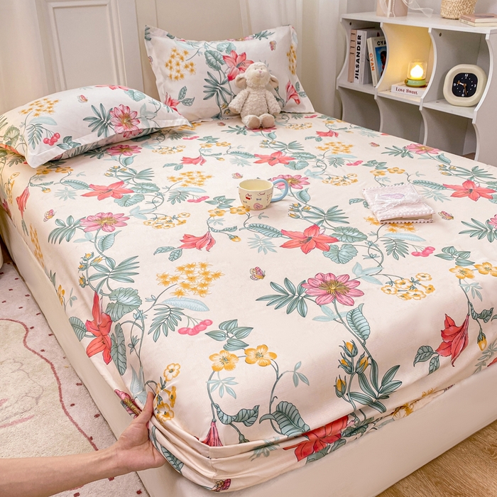 91家纺网 家纺一手货源 找家纺 红日子 2025新款生态斜纹植物羊绒单床笠磨毛床笠三件套 蝶羽纷飞