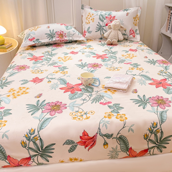 91家纺网 家纺一手货源 找家纺 红日子 2025新款生态斜纹植物羊绒单床笠磨毛床笠三件套 蝶羽纷飞