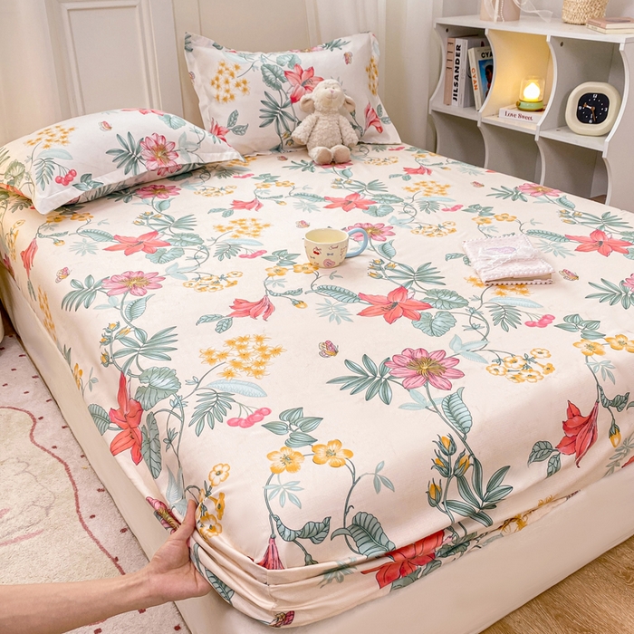 91家纺网 家纺一手货源 找家纺 红日子 2025新款生态斜纹植物羊绒单床笠磨毛床笠三件套 蝶羽纷飞