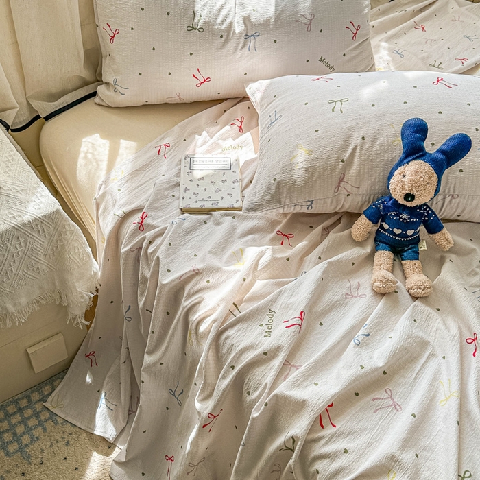 91家纺网 家纺一手货源 找家纺 花伞家居 2025新款印花双层纱单床单床笠（提供买家秀） 七彩蝴蝶结