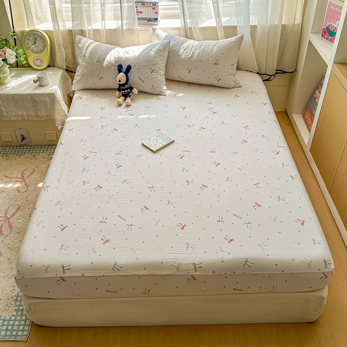 91家纺网 家纺一手货源 找家纺 花伞家居 2025新款印花双层纱单床单床笠（提供买家秀） 七彩蝴蝶结