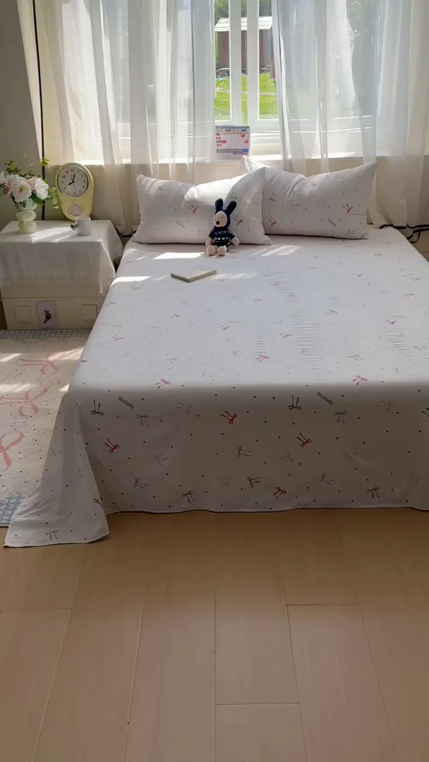 91家纺网 家纺一手货源 找家纺 花伞家居 2025新款印花双层纱单床单床笠（提供买家秀） 七彩蝴蝶结