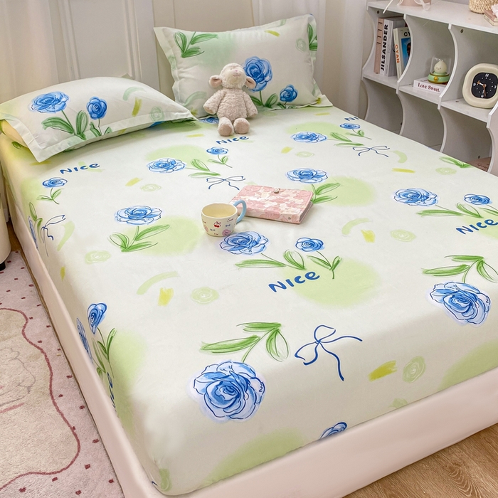 91家纺网 家纺一手货源 找家纺 红日子 2025新款生态斜纹植物羊绒单床笠磨毛床笠三件套 花町物语 +1