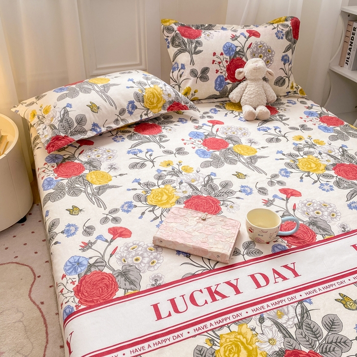 91家纺网 家纺一手货源 找家纺 红日子 2025新款生态斜纹植物羊绒单床笠磨毛床笠三件套 花意满园