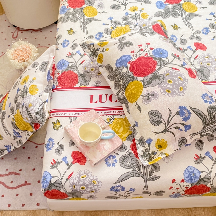 91家纺网 家纺一手货源 找家纺 红日子 2025新款生态斜纹植物羊绒单床笠磨毛床笠三件套 花意满园