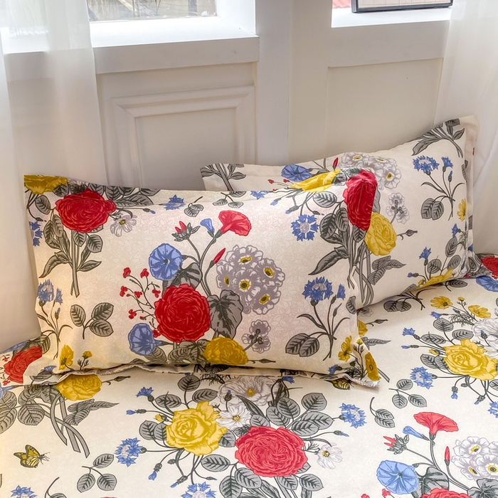 91家纺网 家纺一手货源 找家纺 红日子 2025新款生态斜纹植物羊绒单床笠磨毛床笠三件套 花意满园