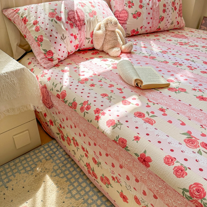 91家纺网 家纺一手货源 找家纺 花伞家居 2025新款印花双层纱单床单床笠（提供买家秀） 热恋城堡