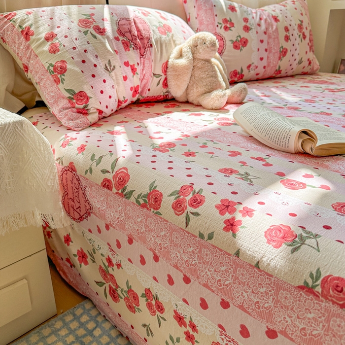 91家纺网 家纺一手货源 找家纺 花伞家居 2025新款印花双层纱单床单床笠（提供买家秀） 热恋城堡