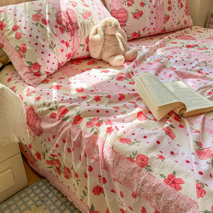 91家纺网 家纺一手货源 找家纺 花伞家居 2025新款印花双层纱单床单床笠（提供买家秀） 热恋城堡