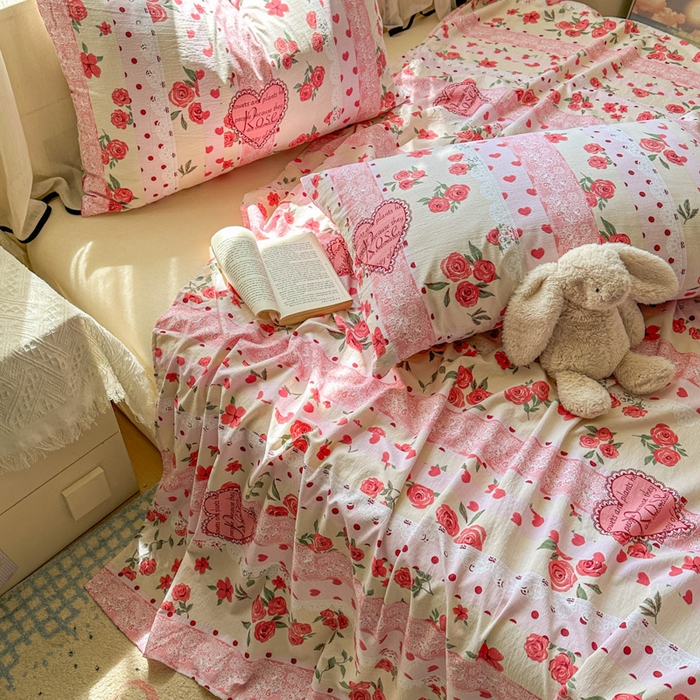 91家纺网 家纺一手货源 找家纺 花伞家居 2025新款印花双层纱单床单床笠（提供买家秀） 热恋城堡