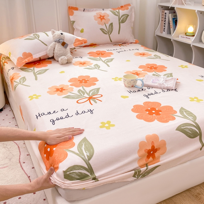 红日子 2025新款生态斜纹植物羊绒单床笠磨毛床笠三件套 快乐随心 +1