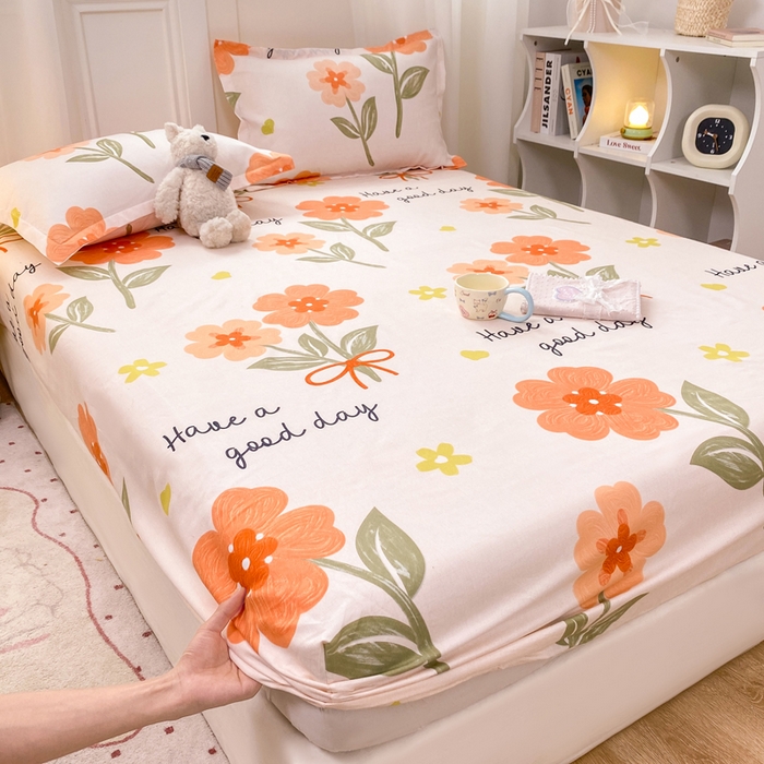 91家纺网 家纺一手货源 找家纺 红日子 2025新款生态斜纹植物羊绒单床笠磨毛床笠三件套 快乐随心 +1