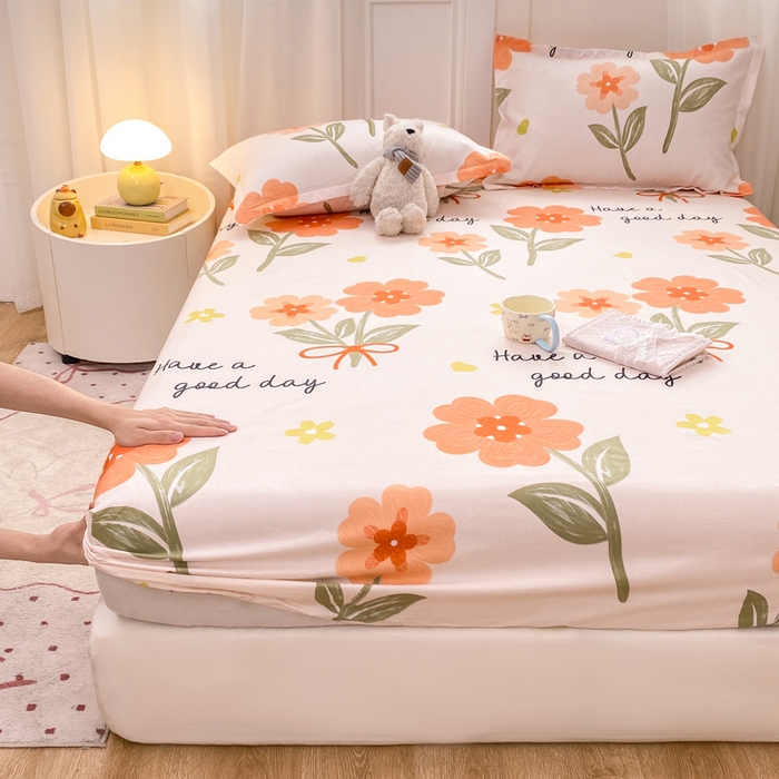 91家纺网 家纺一手货源 找家纺 红日子 2025新款生态斜纹植物羊绒单床笠磨毛床笠三件套 快乐随心 +1