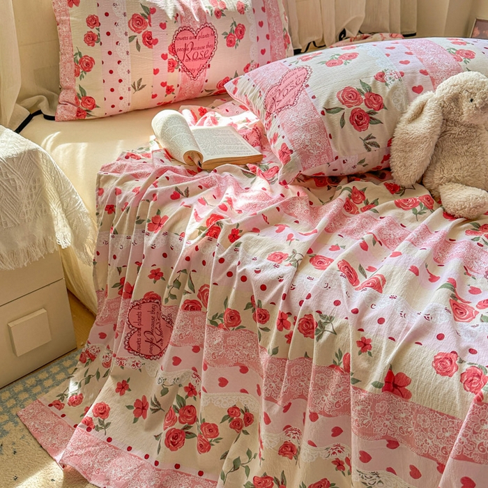 91家纺网 家纺一手货源 找家纺 花伞家居 2025新款印花双层纱单床单床笠（提供买家秀） 热恋城堡