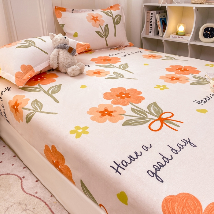 91家纺网 家纺一手货源 找家纺 红日子 2025新款生态斜纹植物羊绒单床笠磨毛床笠三件套 快乐随心 +1