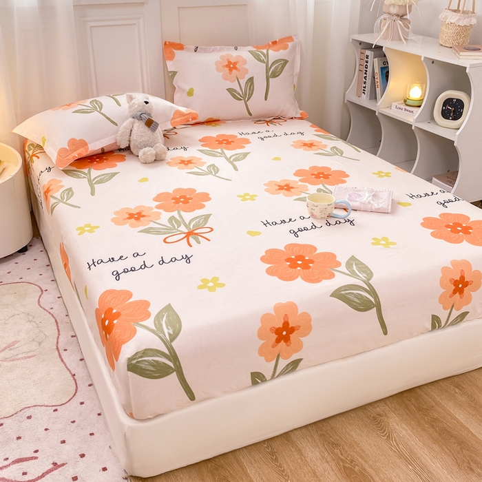 91家纺网 家纺一手货源 找家纺 红日子 2025新款生态斜纹植物羊绒单床笠磨毛床笠三件套 快乐随心 +1