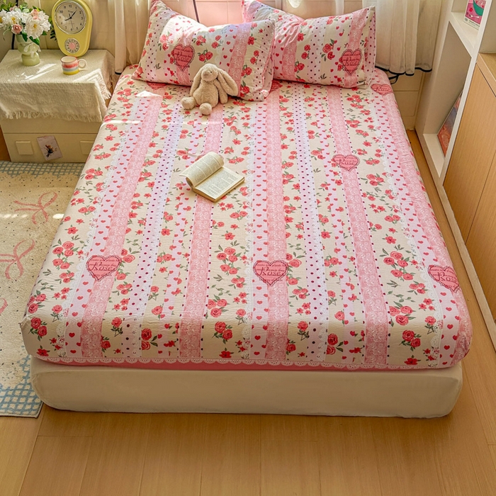 91家纺网 家纺一手货源 找家纺 花伞家居 2025新款印花双层纱单床单床笠（提供买家秀） 热恋城堡