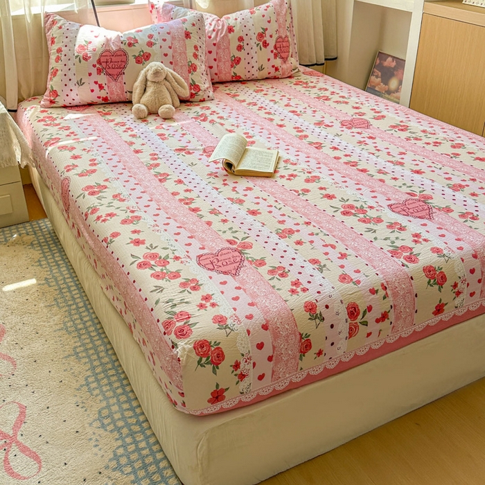 91家纺网 家纺一手货源 找家纺 花伞家居 2025新款印花双层纱单床单床笠（提供买家秀） 热恋城堡