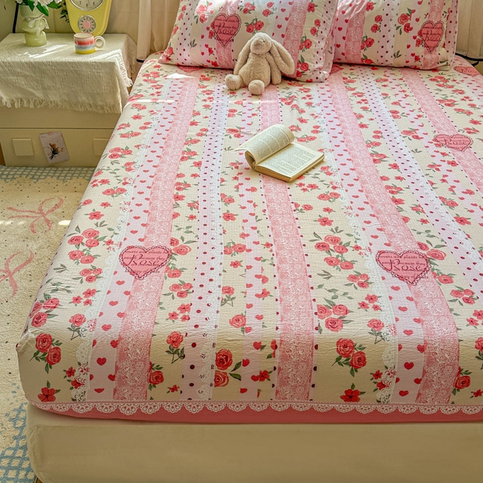 91家纺网 家纺一手货源 找家纺 花伞家居 2025新款印花双层纱单床单床笠（提供买家秀） 热恋城堡