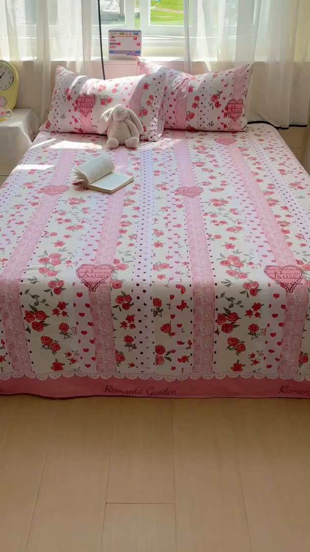 91家纺网 家纺一手货源 找家纺 花伞家居 2025新款印花双层纱单床单床笠（提供买家秀） 热恋城堡