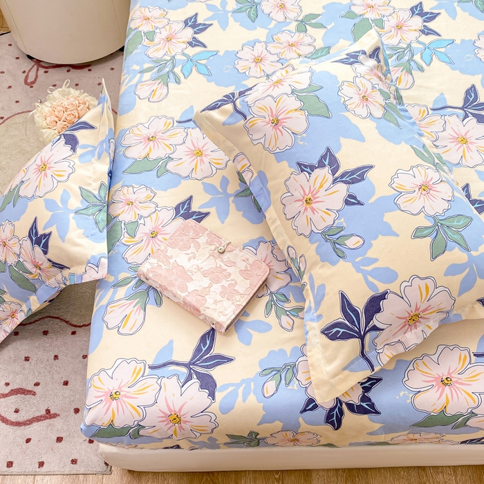 91家纺网 家纺一手货源 找家纺 红日子 2025新款生态斜纹植物羊绒单床笠磨毛床笠三件套 浪漫情丝