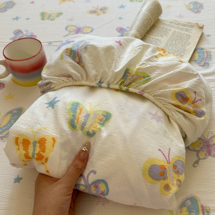 花伞家居 2025新款印花双层纱单床单床笠（提供买家秀） 童年蝴蝶