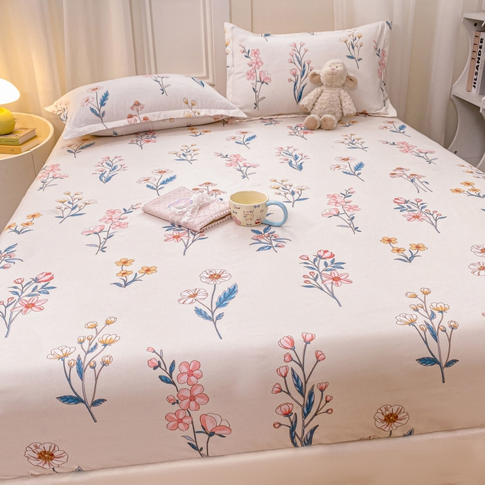 91家纺网 家纺一手货源 找家纺 红日子 2025新款生态斜纹植物羊绒单床笠磨毛床笠三件套 梦溪小花