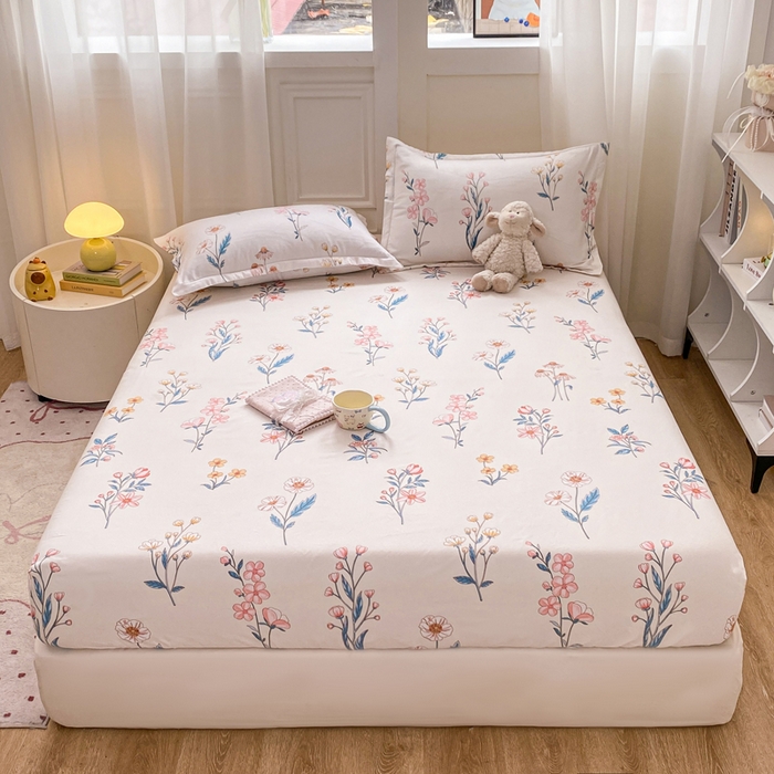 91家纺网 家纺一手货源 找家纺 红日子 2025新款生态斜纹植物羊绒单床笠磨毛床笠三件套 梦溪小花