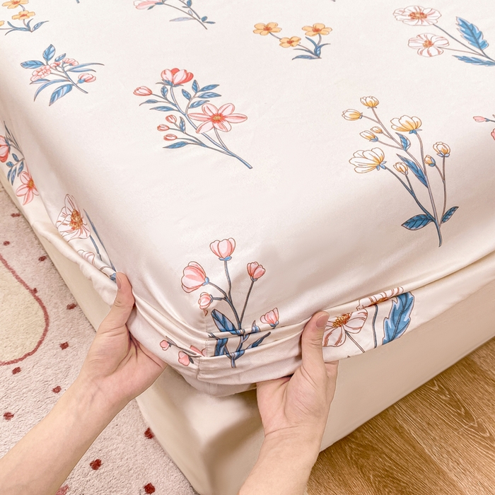 91家纺网 家纺一手货源 找家纺 红日子 2025新款生态斜纹植物羊绒单床笠磨毛床笠三件套 梦溪小花