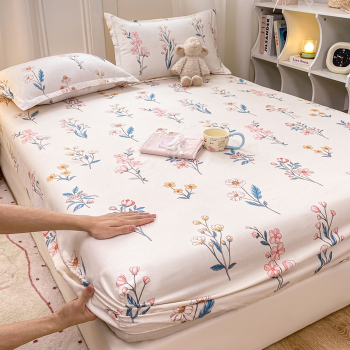 红日子 2025新款生态斜纹植物羊绒单床笠磨毛床笠三件套 梦溪小花