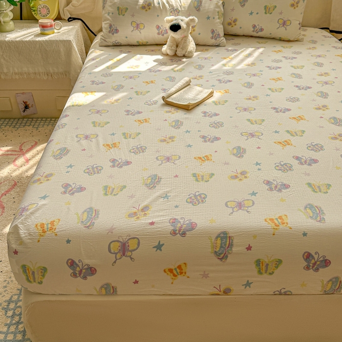 91家纺网 家纺一手货源 找家纺 花伞家居 2025新款印花双层纱单床单床笠（提供买家秀） 童年蝴蝶