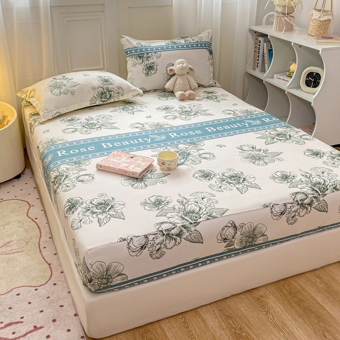 91家纺网 家纺一手货源 找家纺 红日子 2025新款生态斜纹植物羊绒单床笠磨毛床笠三件套 浓情花韵