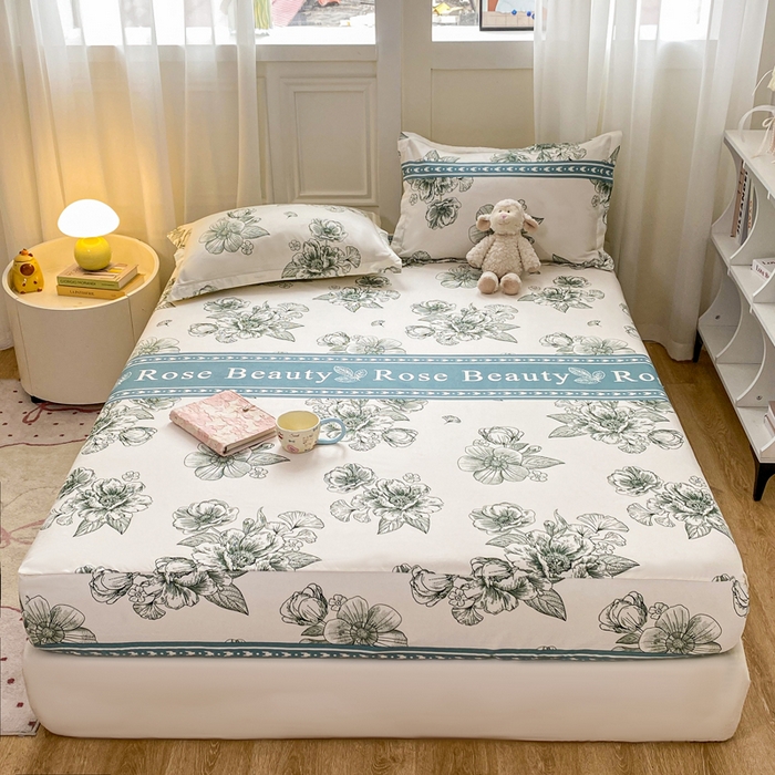 91家纺网 家纺一手货源 找家纺 红日子 2025新款生态斜纹植物羊绒单床笠磨毛床笠三件套 浓情花韵